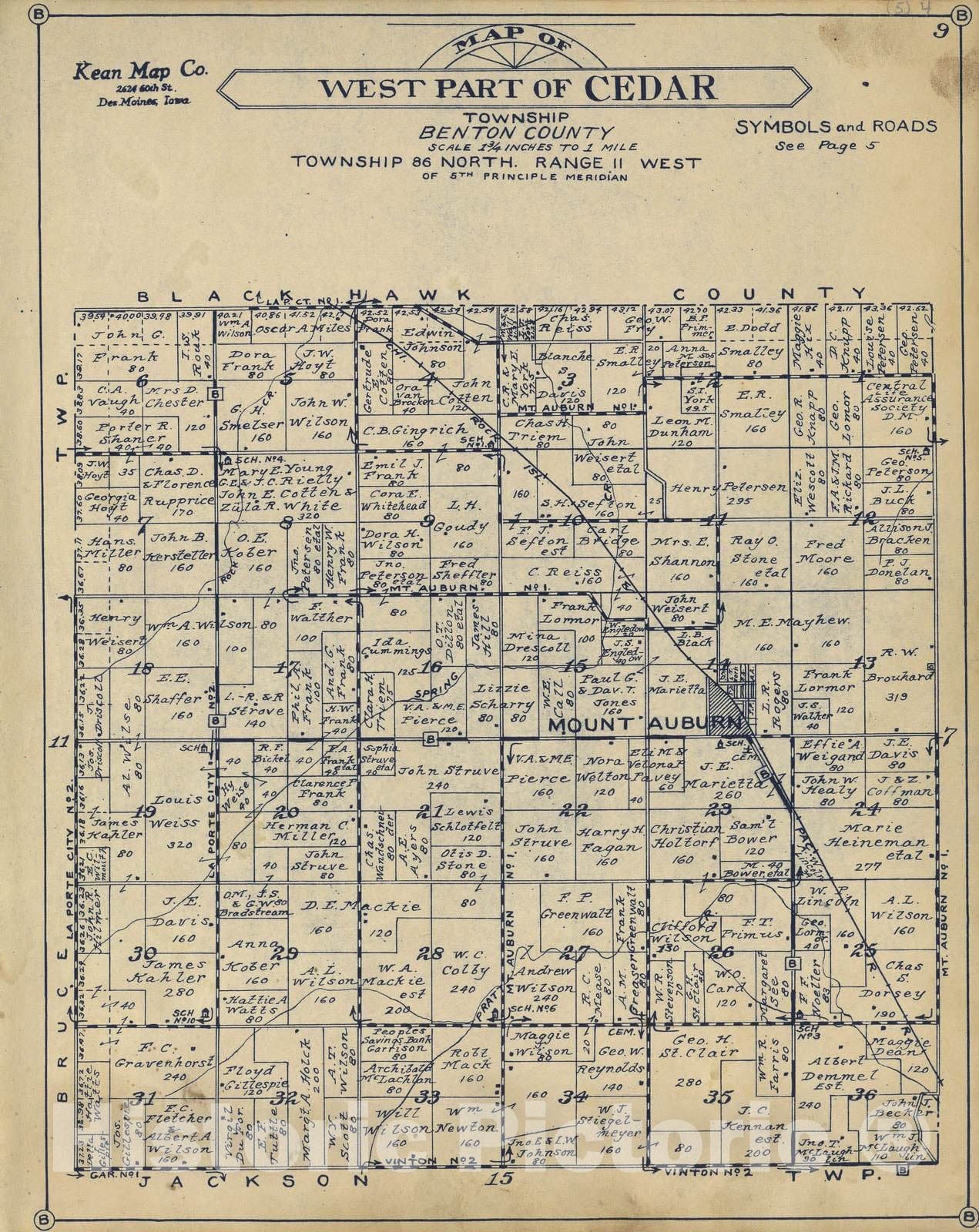 Historic 1930 Map - Atlas of Benton County, Iowa. - Harrison, East Part of Cedar, and North Part of Taylor Townships