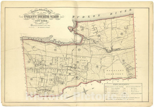 Historic 1882 Map - Atlas of The 24th Ward, City of New York - Outline & Index Map of The Twenty Fourth Ward New York - Atlas of The Twenty Fourth Ward, New York City
