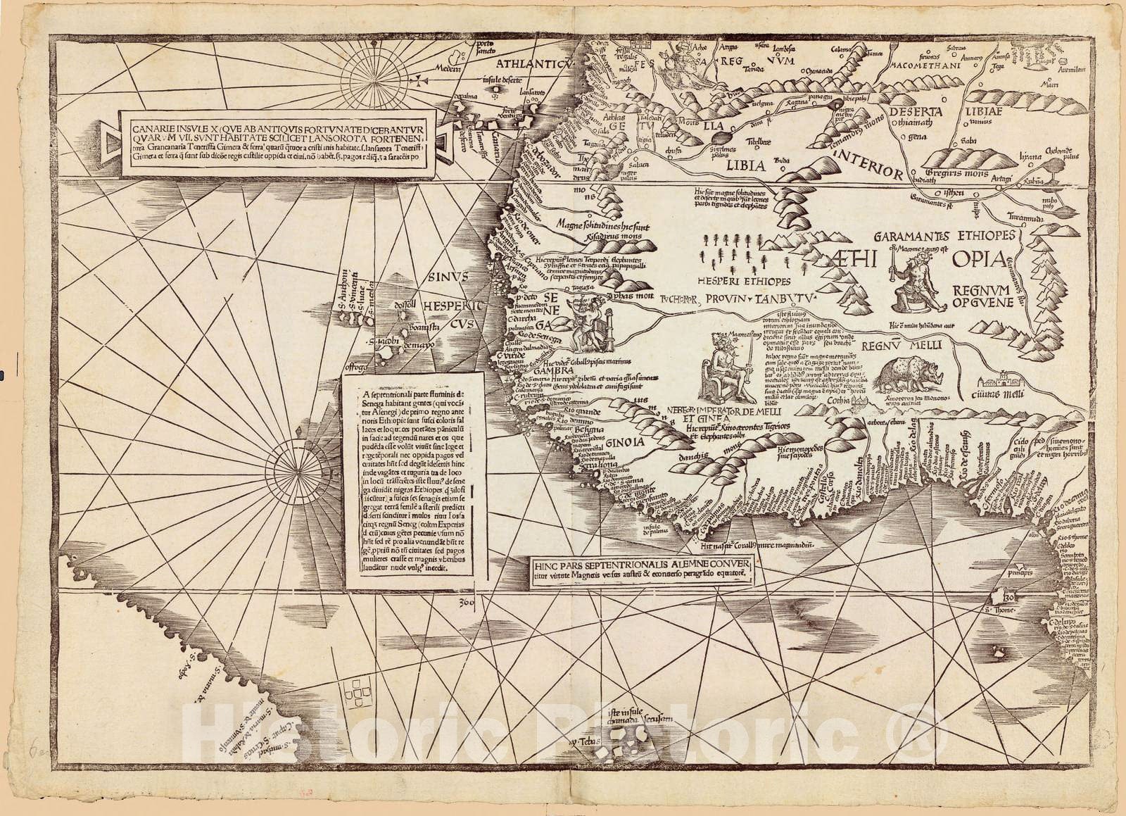 Historic 1516 Map - Carta Marina navigatoria Portvgallen navigationes, atqve tocius cogniti orbis Terre marisqve formam natvram sitvs et terminos - Plate 12