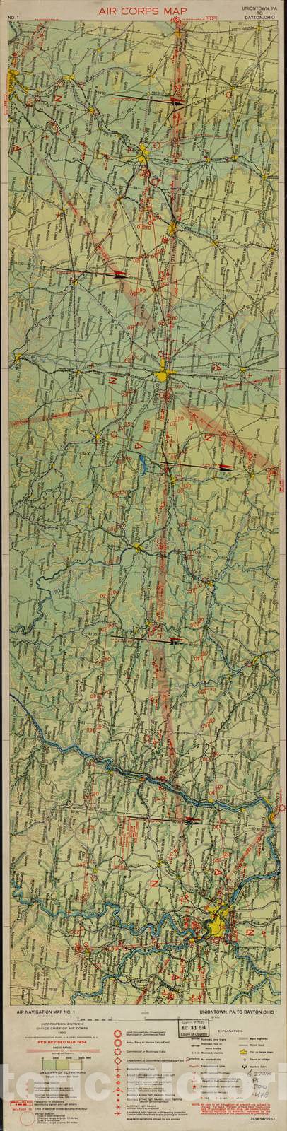 Historic 1924 Map - Aeronautical Strip maps of The United States. - No. 1, 1930 - rev. Mar. 1934 - Air Corps map