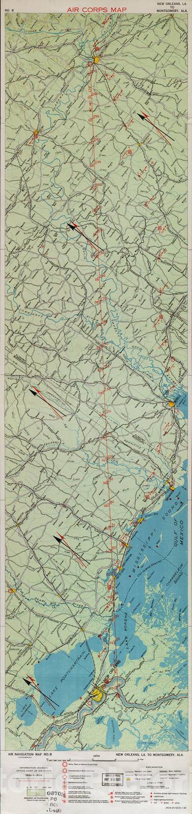 Historic 1924 Map - Aeronautical Strip maps of The United States. - No. 8, 1924 - rev. 1933 - Air Corps map