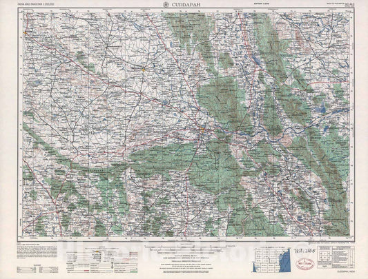 Historic 1955 Map - India and Pakistan 1:250,000. - Cuddapah, 1956