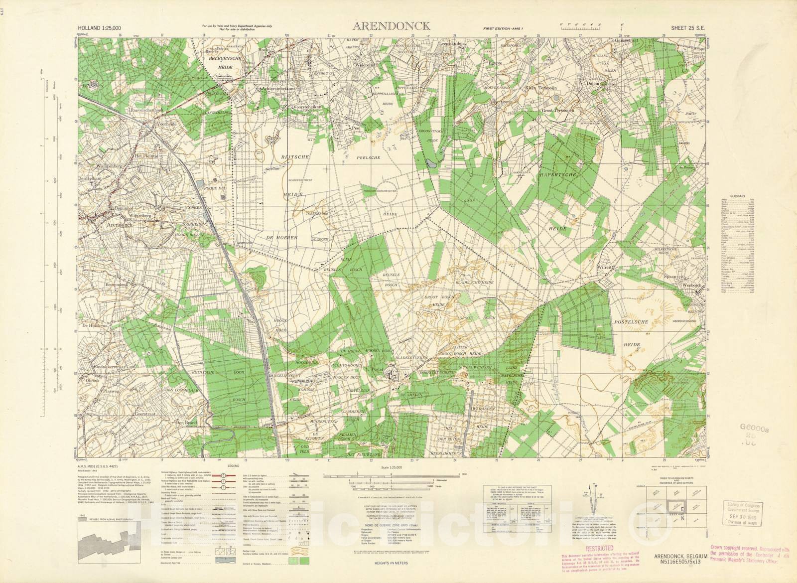 Historic 1943 Map - Holland 1:25,000 - Arendonck, Holland - A.M.S. M831