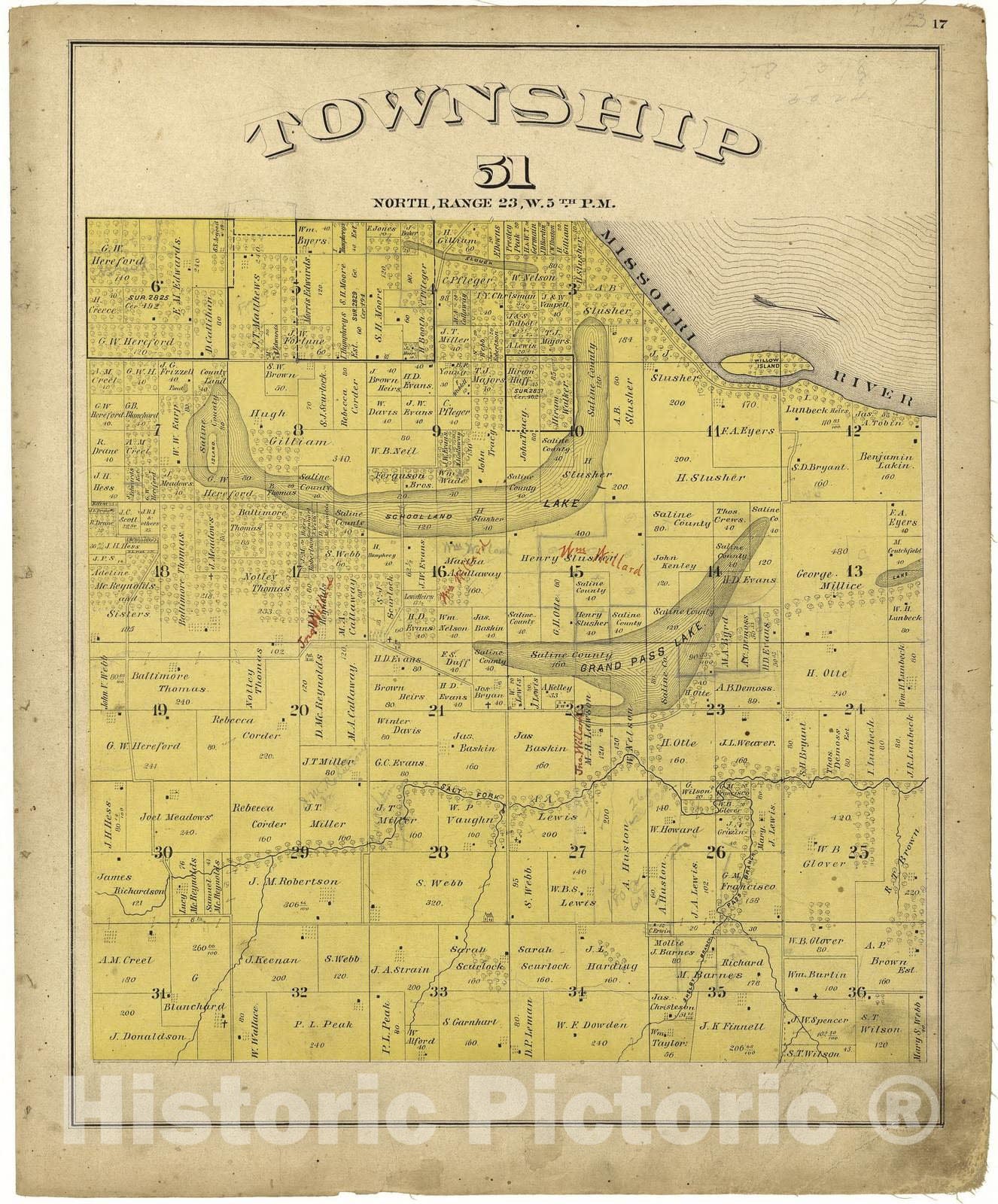 Historic 1876 Map - Township plats : Saline County, Missouri. - Township 51 North, Range 20W. 5th P.M. - Illustrated Atlas map of Saline County, Missouri