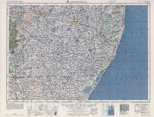 Historic 1955 Map - India and Pakistan 1:250,000. - Convejeeveram, 1956