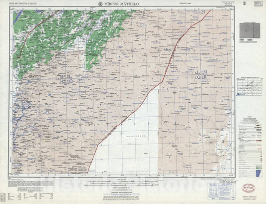 Historic 1955 Map - India and Pakistan 1:250,000. - Mirpur Mathelo, Pakistan 1959