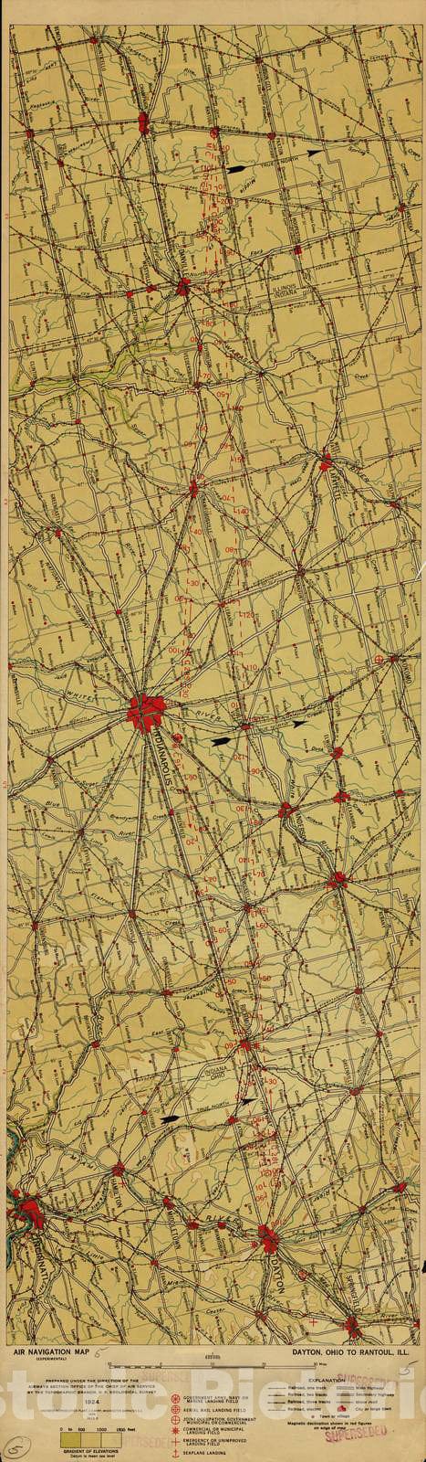 Historic 1924 Map - Aeronautical Strip maps of The United States. - No. 5, 1924 - Air Corps map
