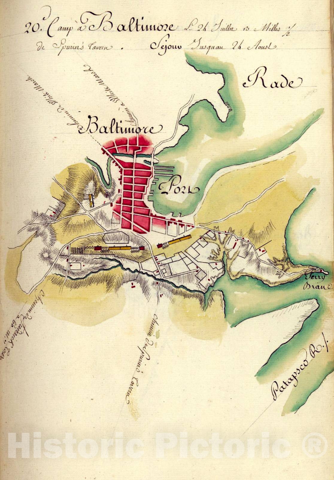Historic 1782 Map - AmÃ©rique campagne. - Camp a Baltimore