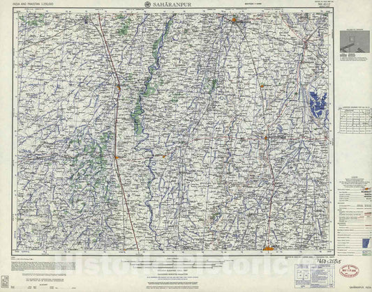 Historic 1955 Map - India and Pakistan 1:250,000. - Sahranpur, India 1959