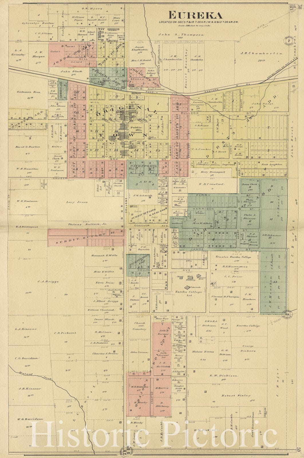 Historic 1893 Map - Plat Book of Woodford County, Illinois - Eureka
