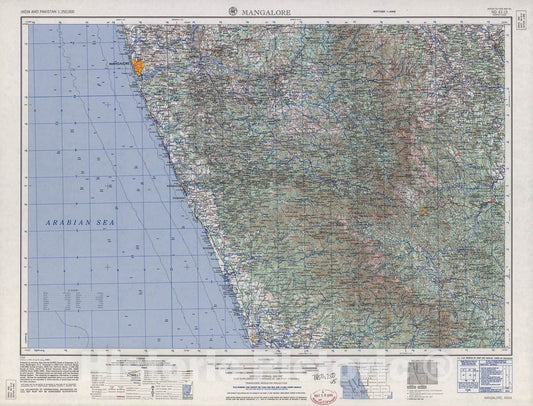Historic 1955 Map - India and Pakistan 1:250,000. - Mangalore, 1962