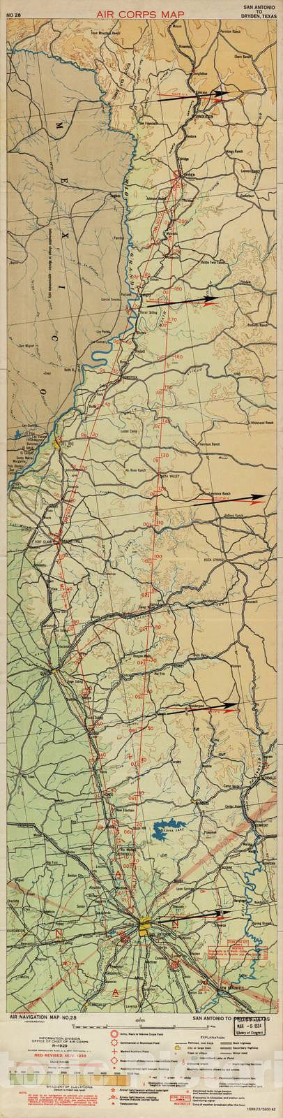 Historic 1924 Map - Aeronautical Strip maps of The United States. - No. 28, 1929 - rev. 1933 - Air Corps map