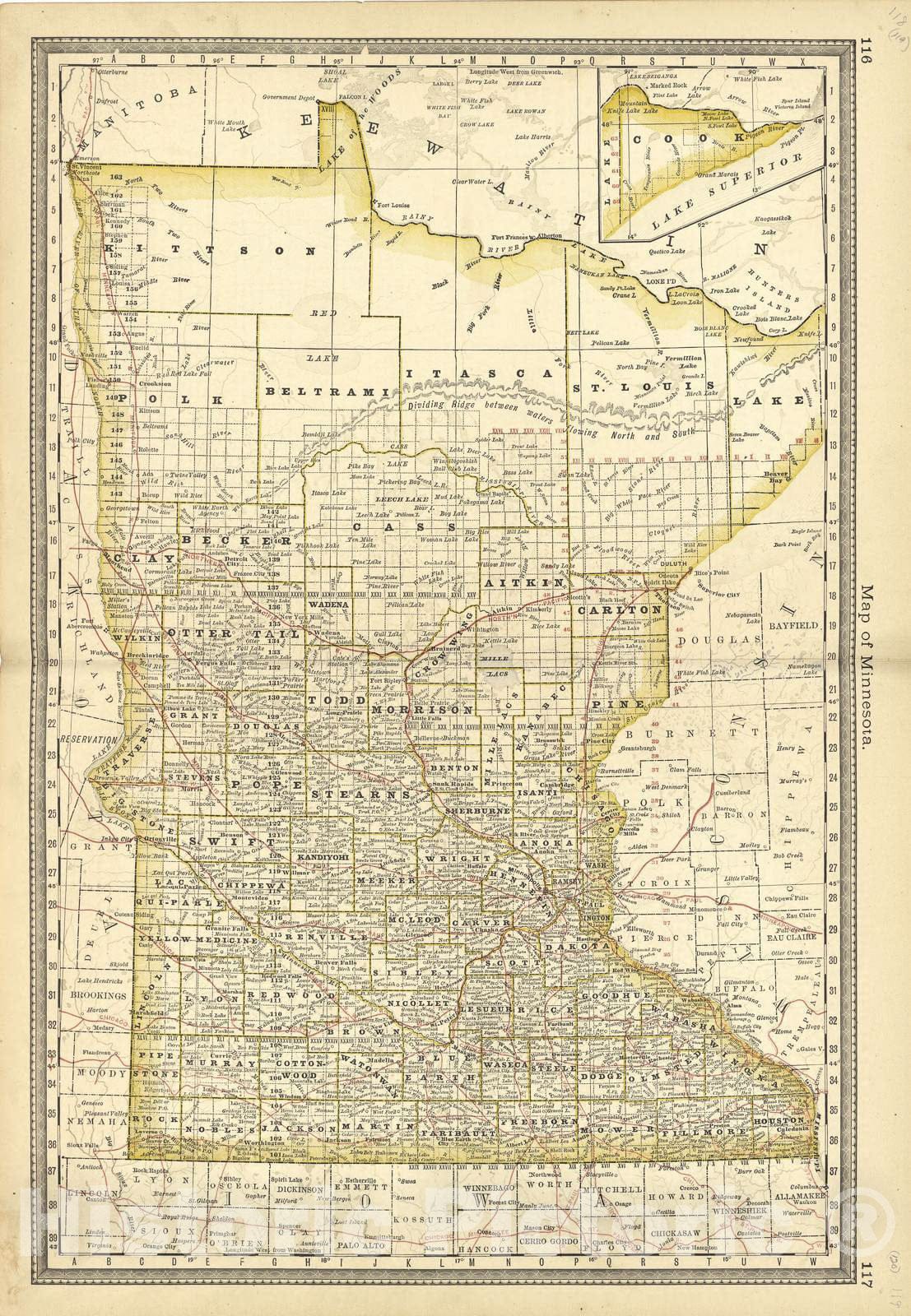 Historic 1881 Map - Historical Hand-Atlas, Illustrated - Map of Minnesota - Historical Hand Atlas, Illustrated, General & Local