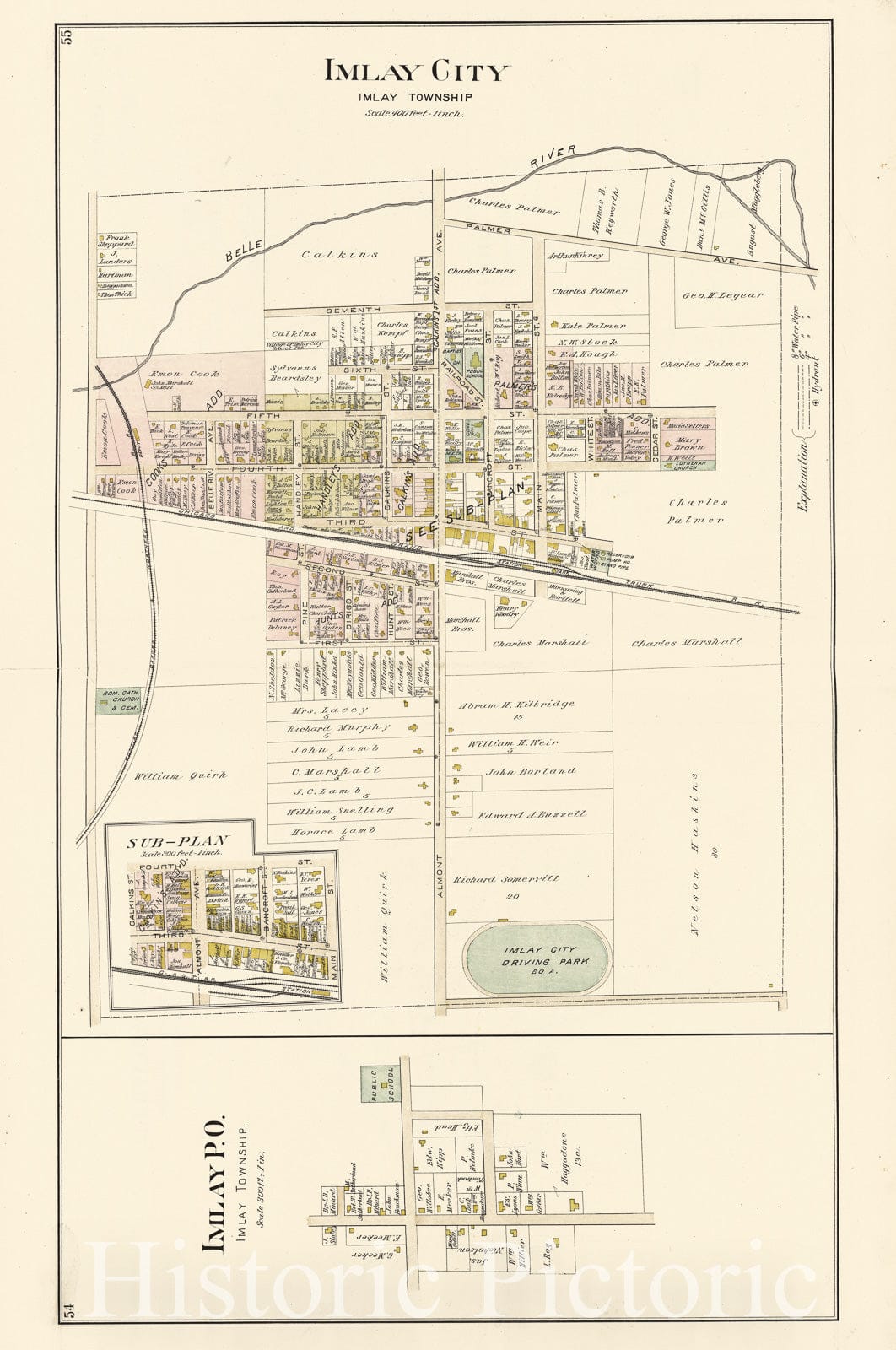 Historic 1893 Map - Atlas and Directory of Lapeer County, Michigan - Imlay City
