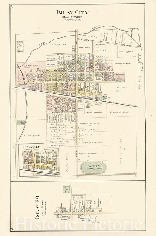 Historic 1893 Map - Atlas and Directory of Lapeer County, Michigan - Imlay City