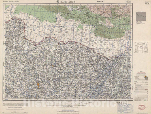 Historic 1955 Map - India and Pakistan 1:250,000. - Darbhanga, India, Nepal,1962