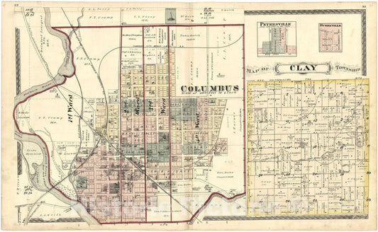 Historic 1879 Map - Atlas of Bartholomew Co, Indiana - Map of Clay Township - Atlas of Bartholomew County, Indiana