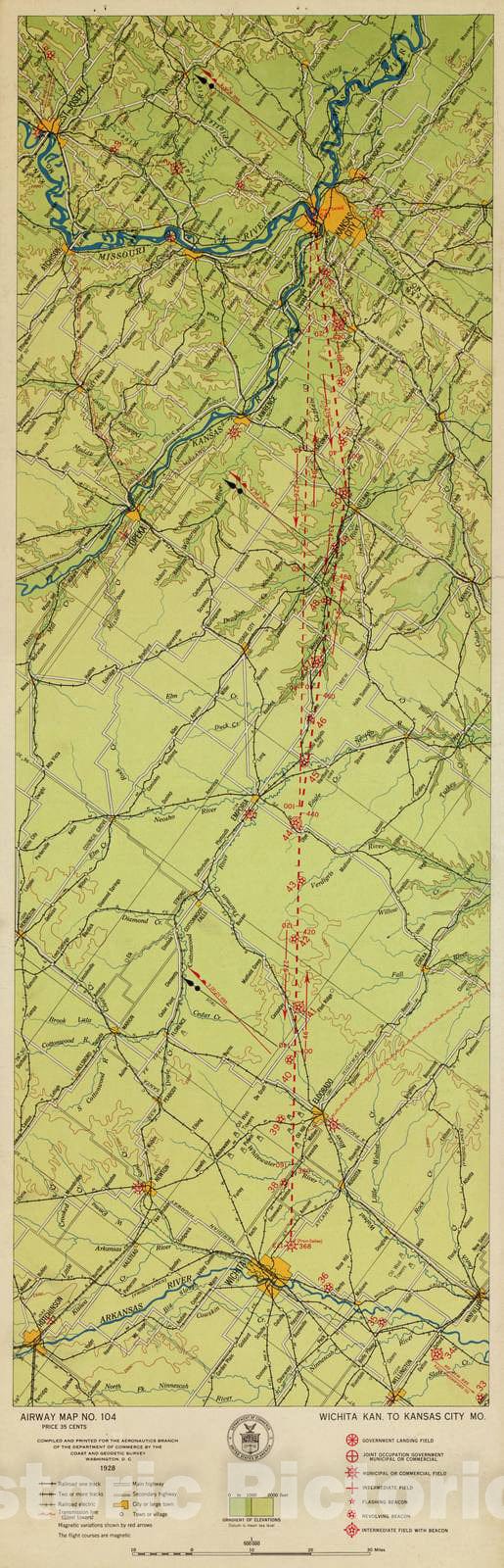 Historic 1924 Map - Aeronautical Strip maps of The United States. - No. 104, 1934 - Air Corps map