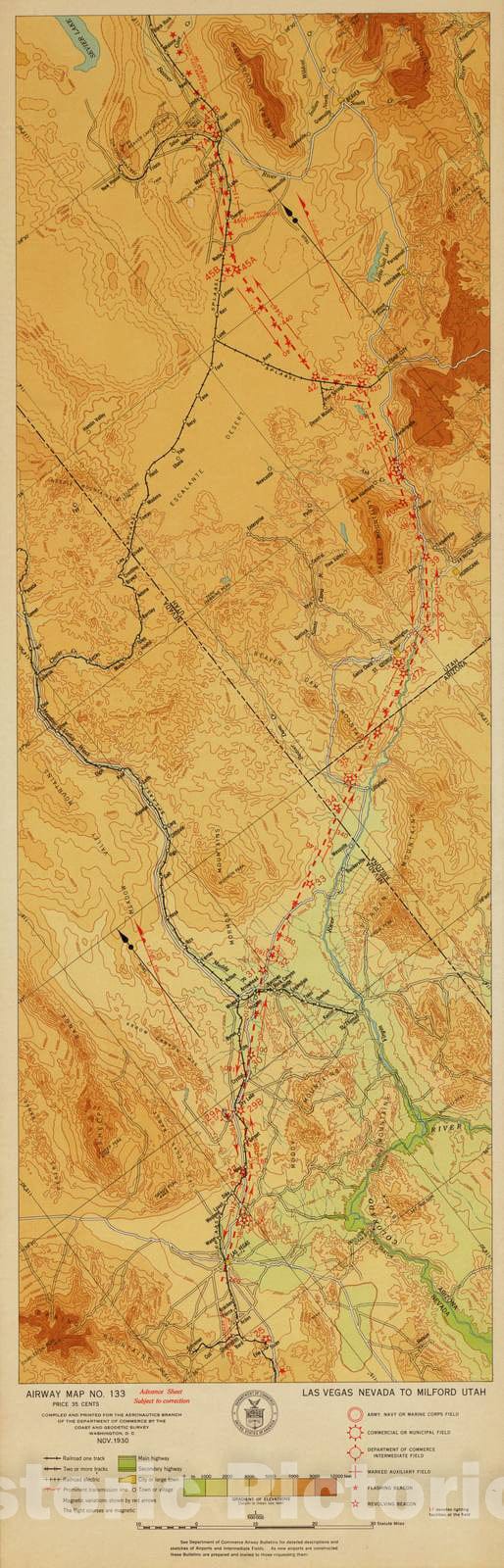 Historic 1924 Map - Aeronautical Strip maps of The United States. - No. 133, 1935 - Air Corps map