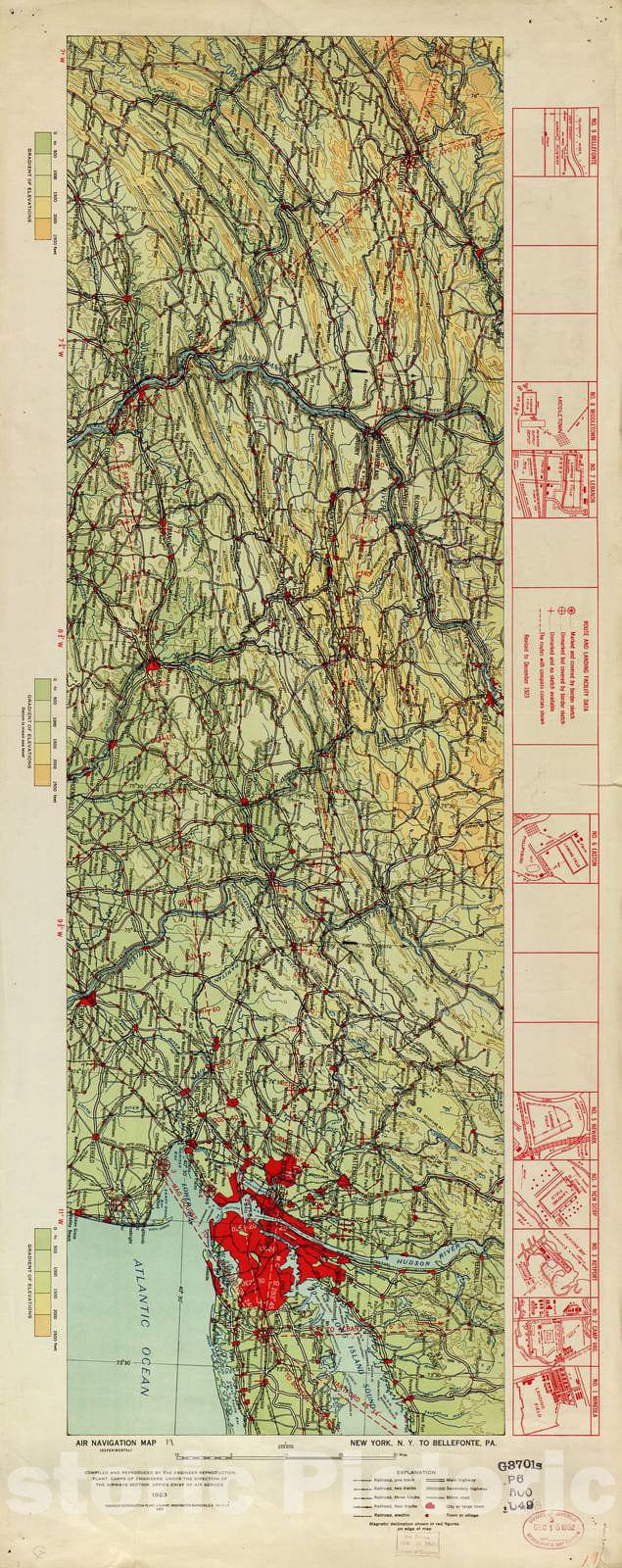 Historic 1924 Map - Aeronautical Strip maps of The United States. - No. 19, 1923 - Air Corps map