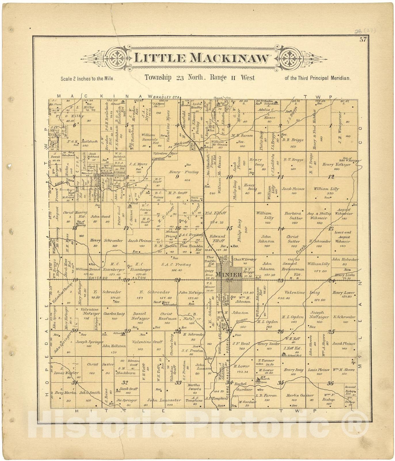 Historic 1891 Map - Plat Book of Tazewell County, Illinois - Little Mackinaw