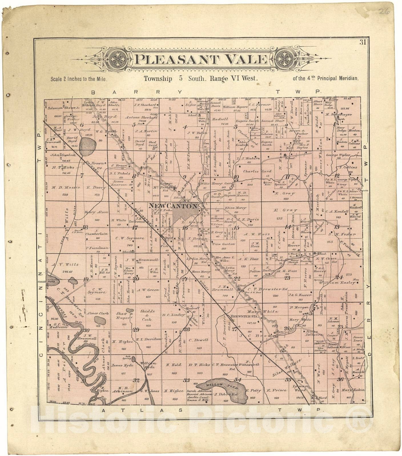 Historic 1895 Map - Plat Book of Pike County, Illinois - Pleasant Hill - Standard Atlas of Pike County, Illinois