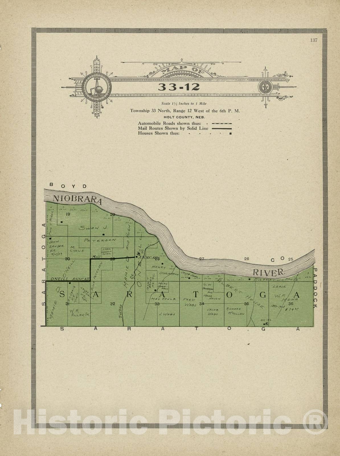 Historic 1915 Map - Atlas and plat Book of Holt County, Nebraska - Map of 33-12 - Standard Atlas and Directory of Holt County, Nebraska