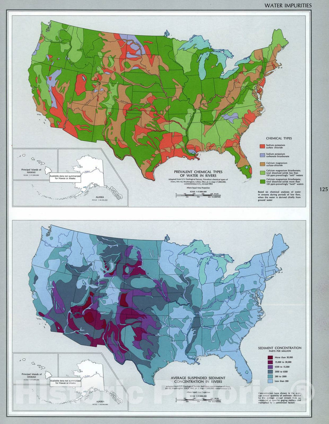 Historic 1970 Map - The National Atlas of The United States of America. - Water Impurities