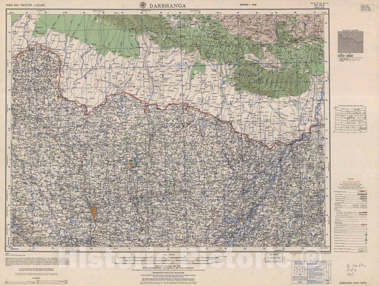 Historic 1955 Map - India and Pakistan 1:250,000. - Darbhanga, India, Nepal,1964