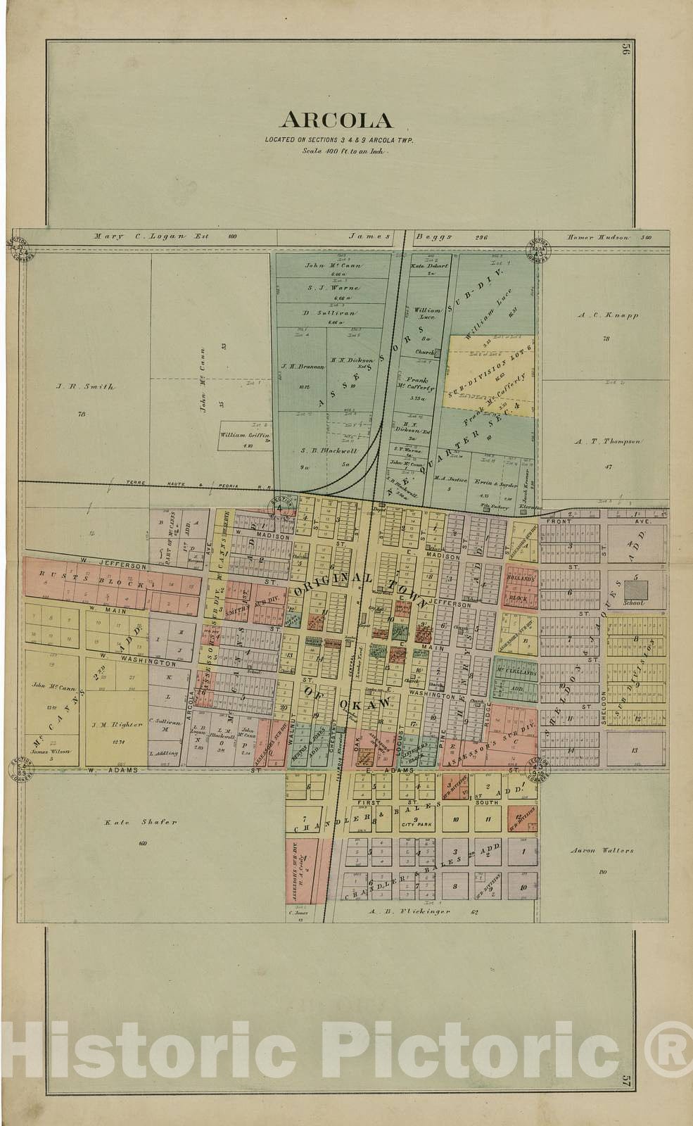 Historic 1893 Map - Plat Book of Douglas Co, Illinois - 56: Arcola - Plat Book of Douglas County, Illinois