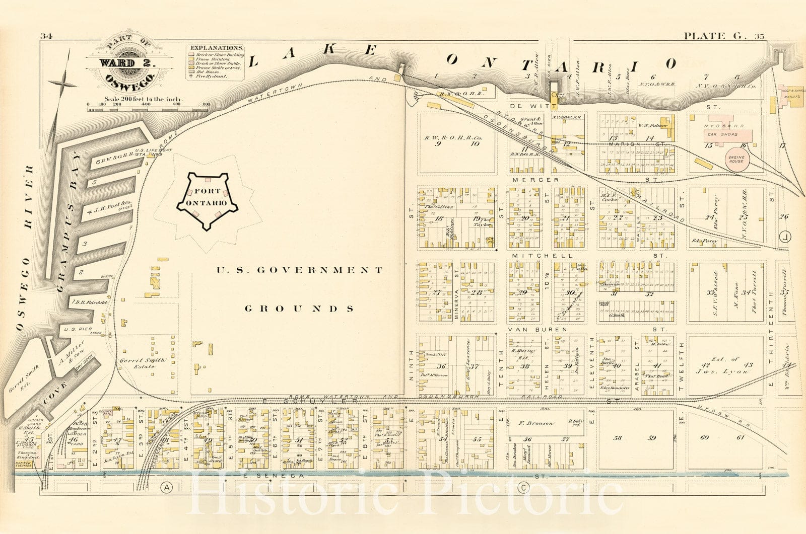 Historic 1880 Map - City Atlas of Oswego, New York - Part of Ward 2. Oswego. Plate G. - Atlas of The City of Oswego N.Y.
