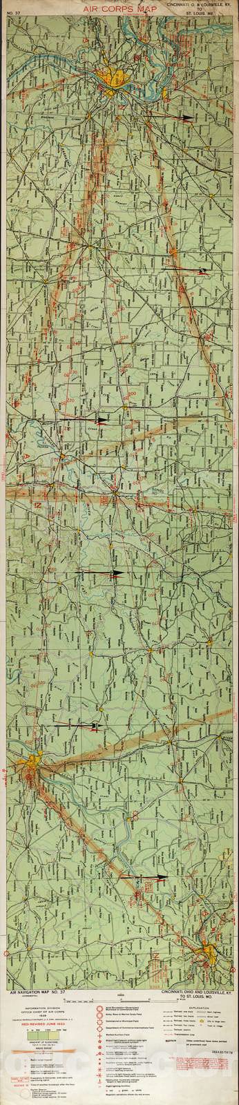 Historic 1924 Map - Aeronautical Strip maps of The United States. - No. 37, 1928 - rev. June 1933 - Air Corps map