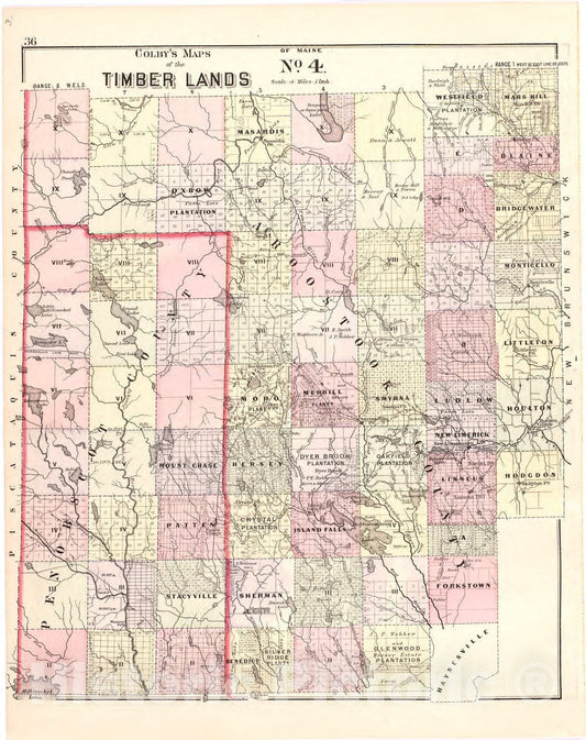 Historic 1887 Map - Colby's Atlas of The State of Maine - Colby's Maps of The Timber Lands of Maine No. 3