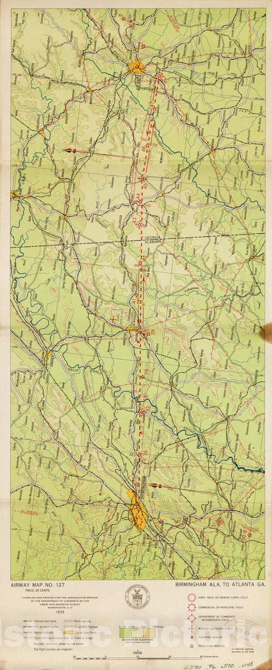 Historic 1924 Map - Aeronautical Strip maps of The United States. - No. 127, 1931 - Air Corps map