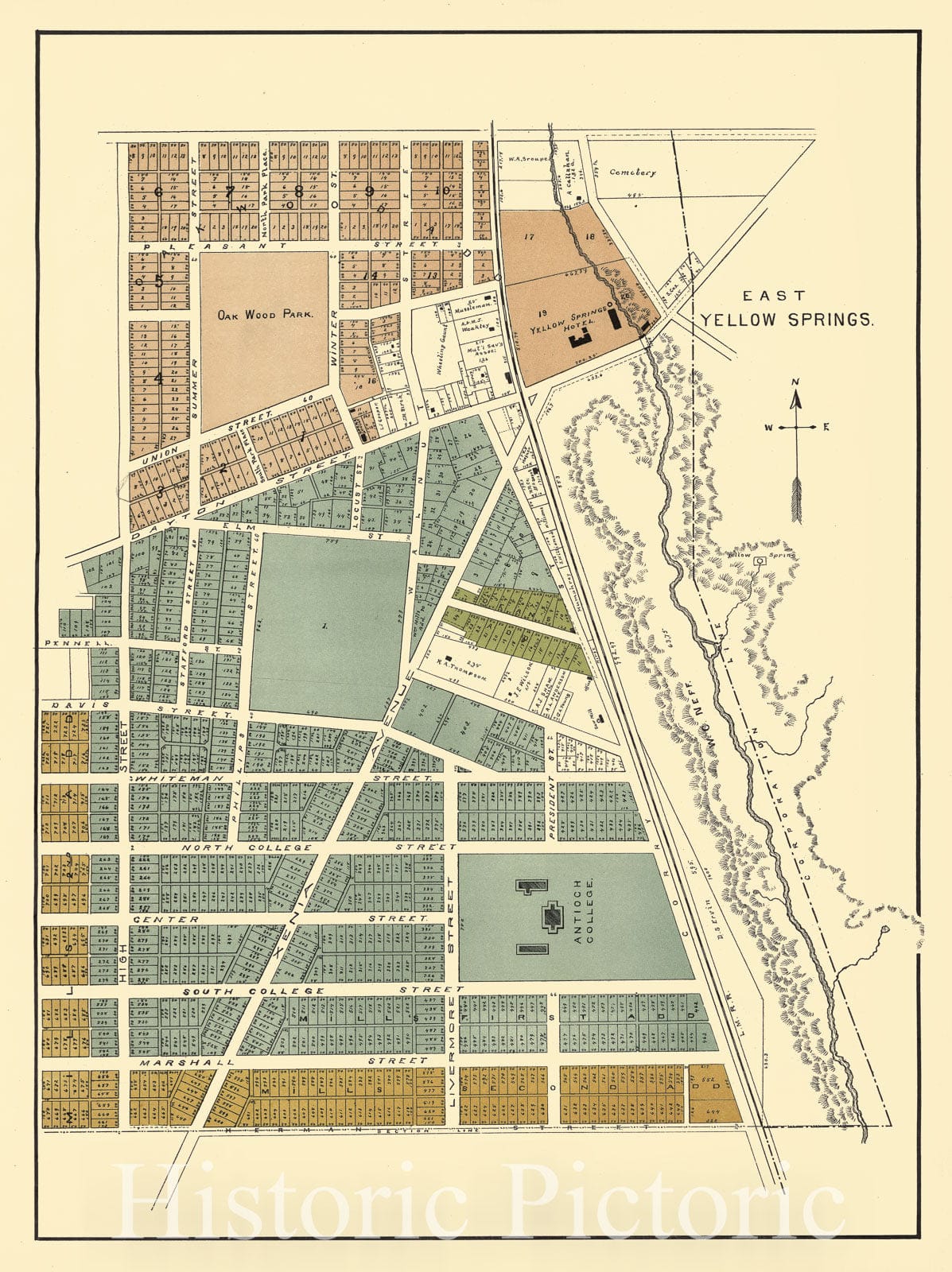 Historic 1896 Map - Riddell's Greene County Atlas, 1896. - East Yellow Springs - Riddell's Atlas of Greene County, Ohio :