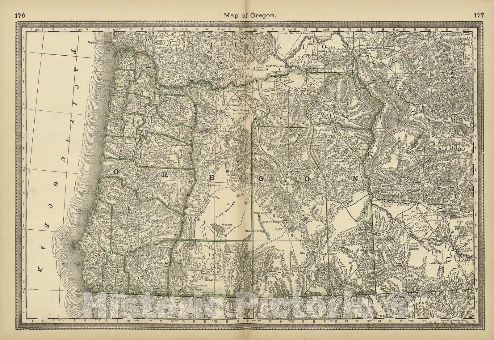 Historic 1882 Map - Historical Hand-Atlas, Illustrated - Map of Oregon - Historical Hand Atlas, Illustrated, General & Local