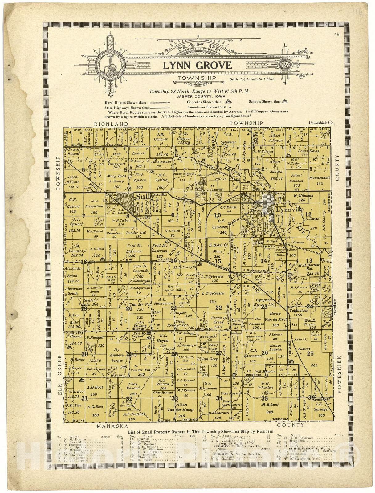 Historic 1914 Map - Atlas and plat Book of Jasper County, Iowa - Map of Lynn Grove Township - Standard Atlas and Directory of Jasper County, Iowa