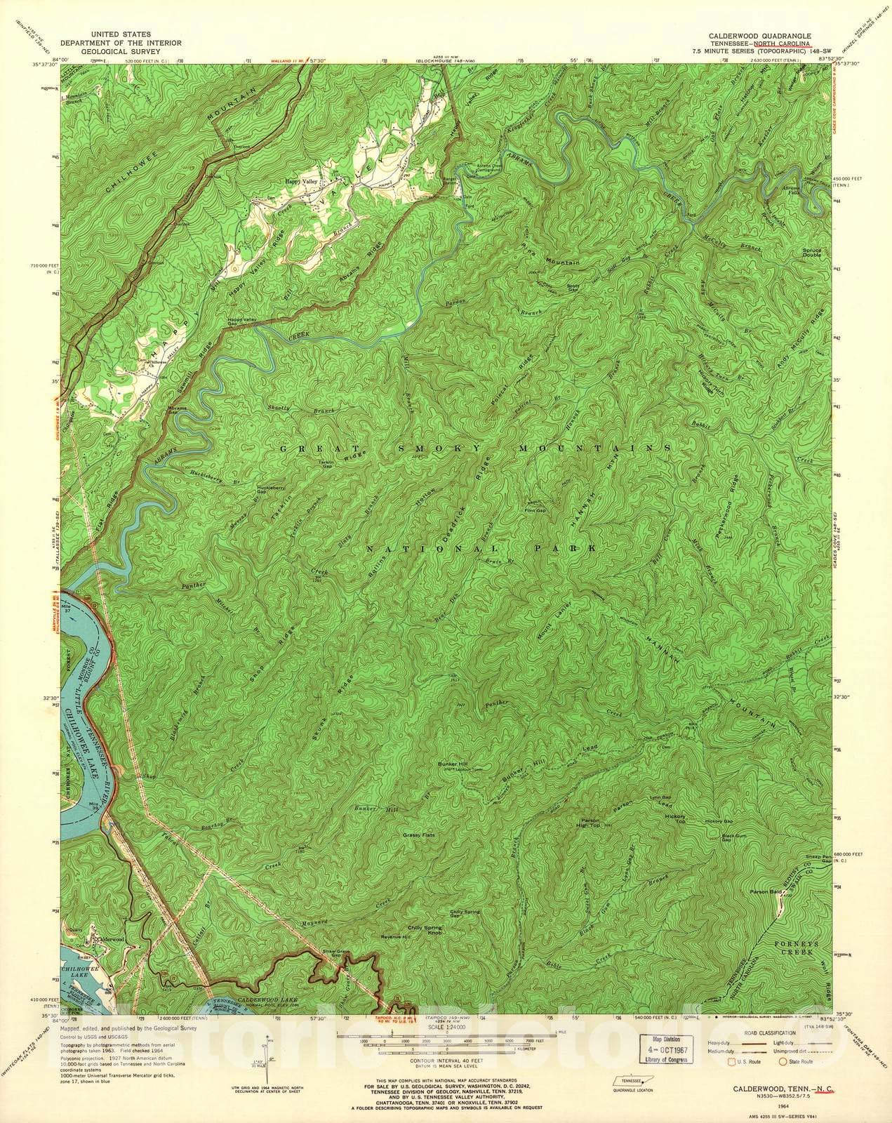 Historic 1935 Map - Tennessee. - Scale 1:24,000 (1964) - Calderwood