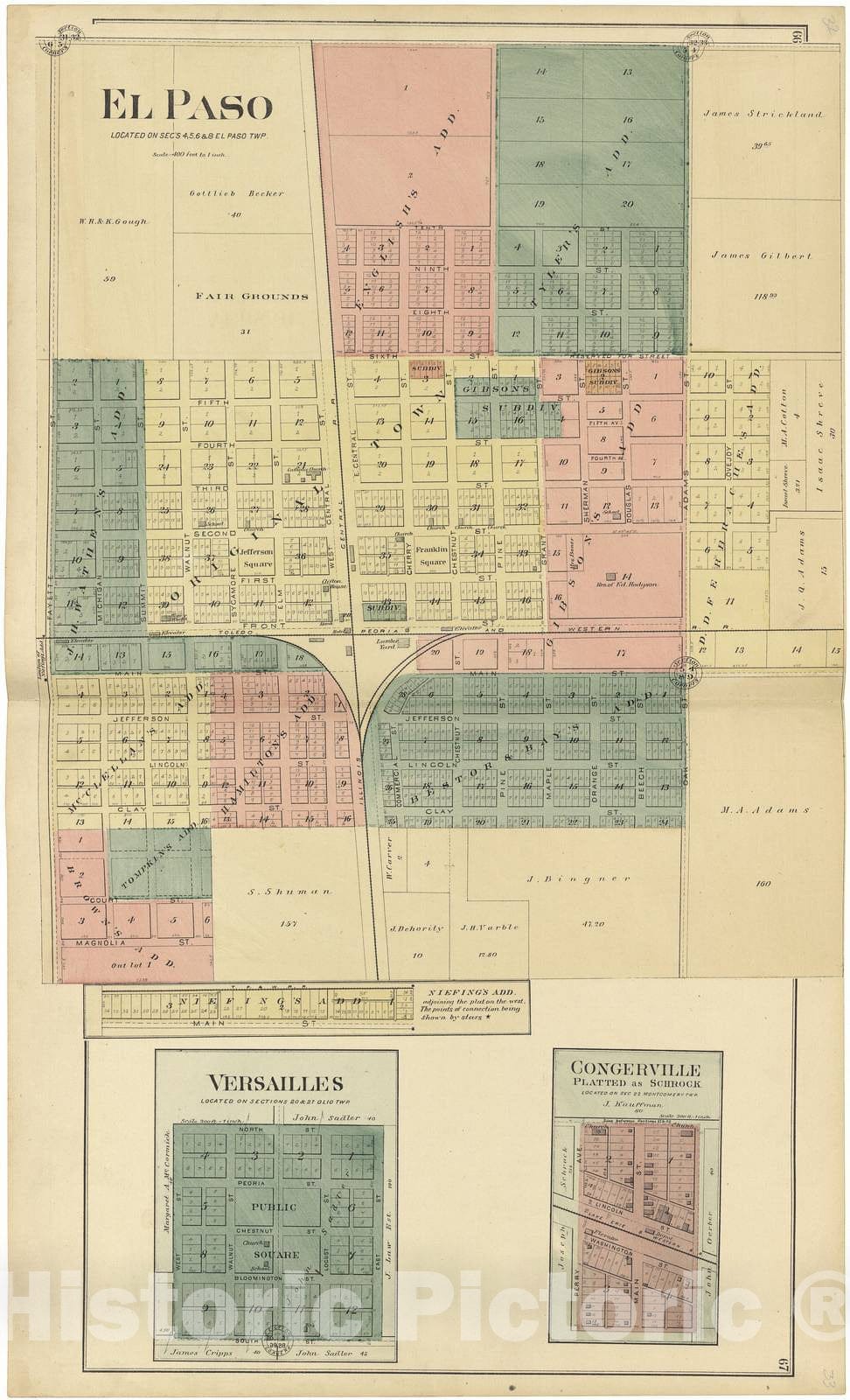 Historic 1893 Map - Plat Book of Woodford County, Illinois - El Paso 1