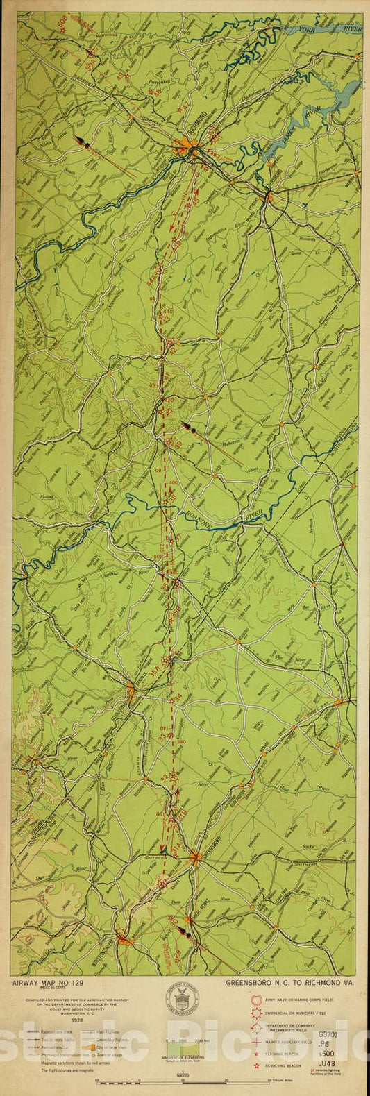Historic 1924 Map - Aeronautical Strip maps of The United States. - No. 129, 1943 - Air Corps map