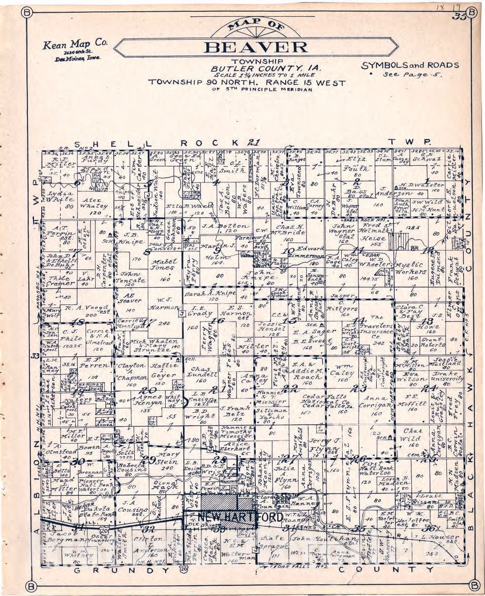 Historic 1930 Map - Atlas of Butler County, Iowa. - Map of Beaver Township Butler County, Iowa