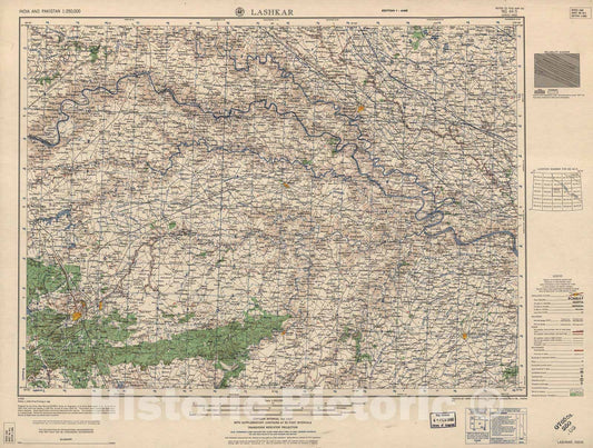 Historic 1955 Map - India and Pakistan 1:250,000. - Lashkar, India 1959