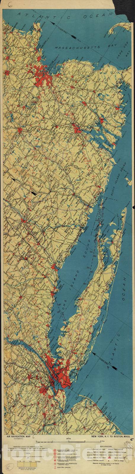 Historic 1924 Map - Aeronautical Strip maps of The United States. - No. 6, 1924 - Air Corps map