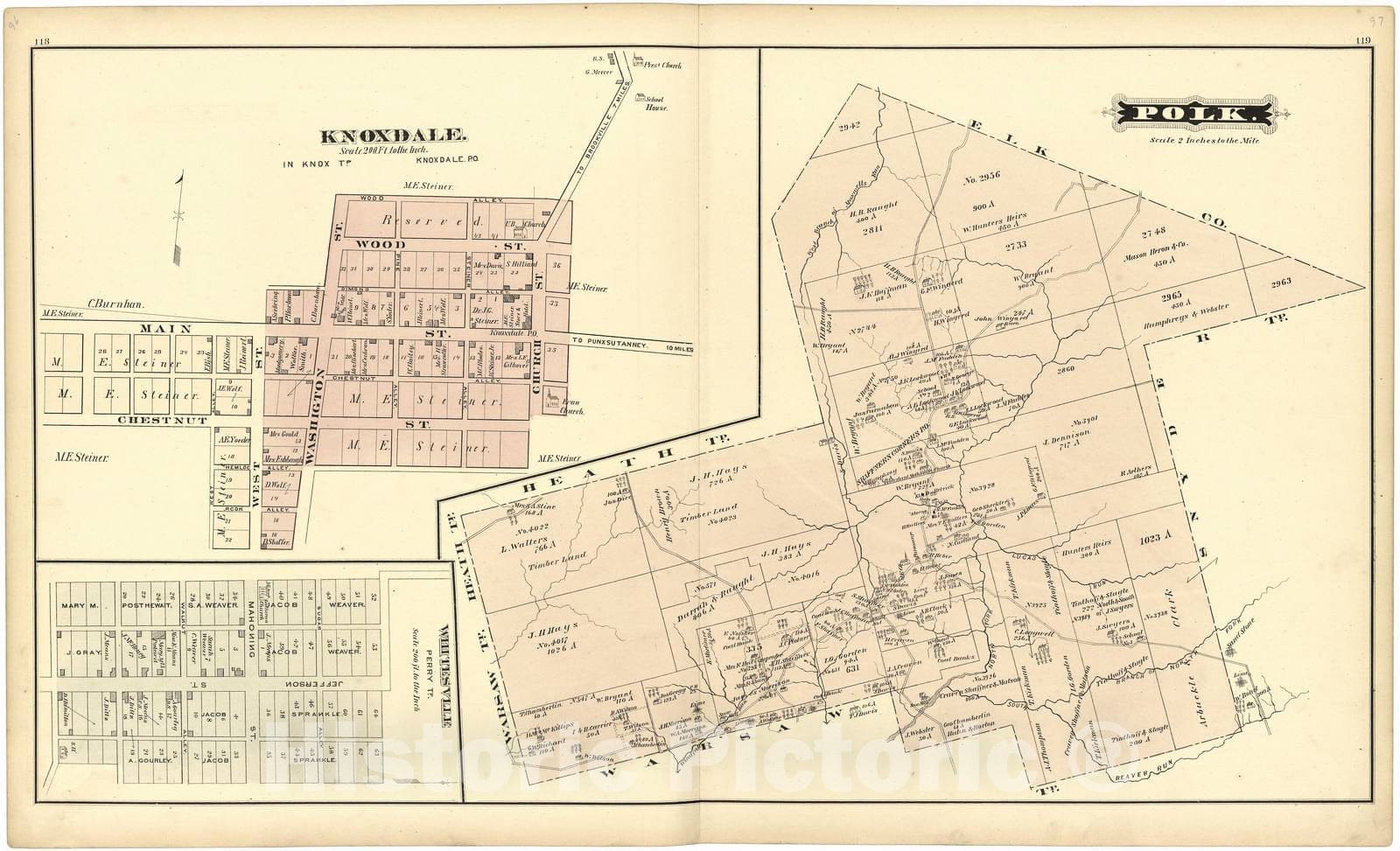 Historic 1878 Map - Atlas of Jefferson County, Pennsylvania - Polk; Knoxdale