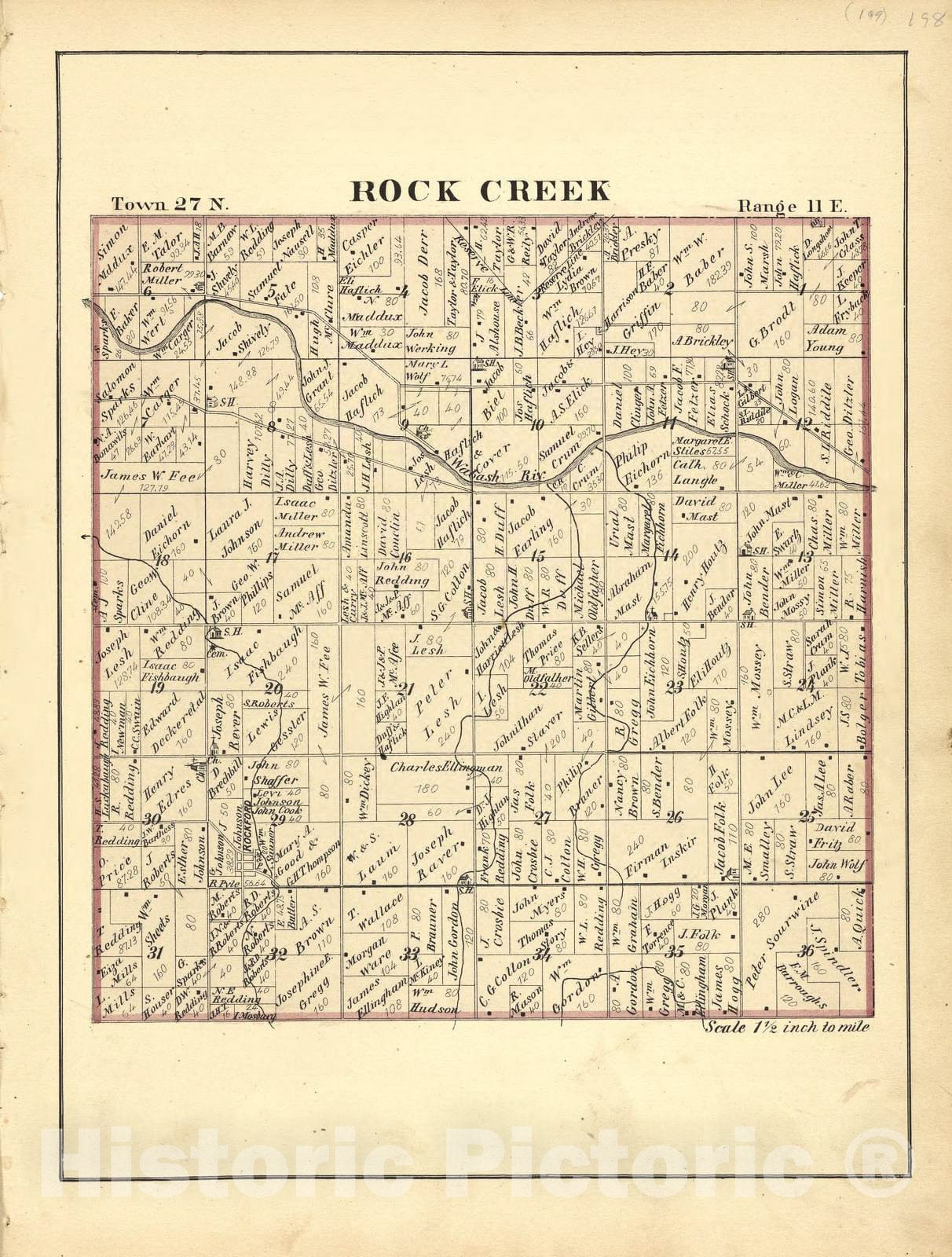 Historic 1881 Map - Historical Hand-Atlas, Illustrated - Map of Rock Creek - Historical Hand Atlas, Illustrated, General & Local
