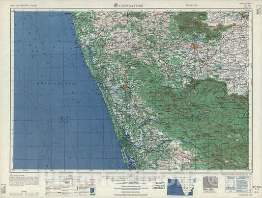 Historic 1955 Map - India and Pakistan 1:250,000. - Coimbatore, 1959
