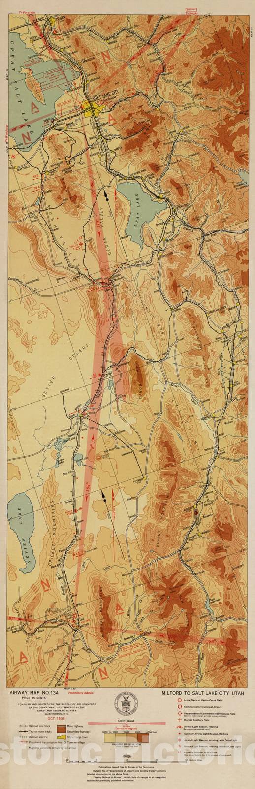 Historic 1924 Map - Aeronautical Strip maps of The United States. - No. 134, 1931 - Air Corps map