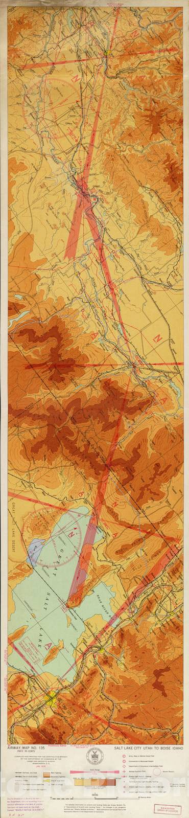 Historic 1924 Map - Aeronautical Strip maps of The United States. - No. 135, 1936 - Air Corps map