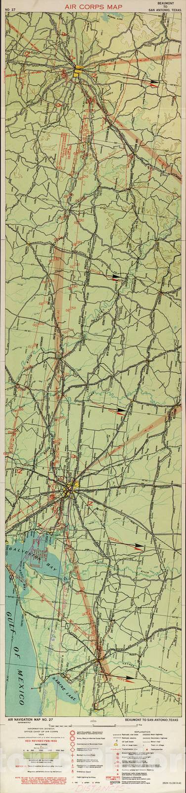 Historic 1924 Map - Aeronautical Strip maps of The United States. - No. 27, 1929 - rev. Feb. 1932 - Air Corps map