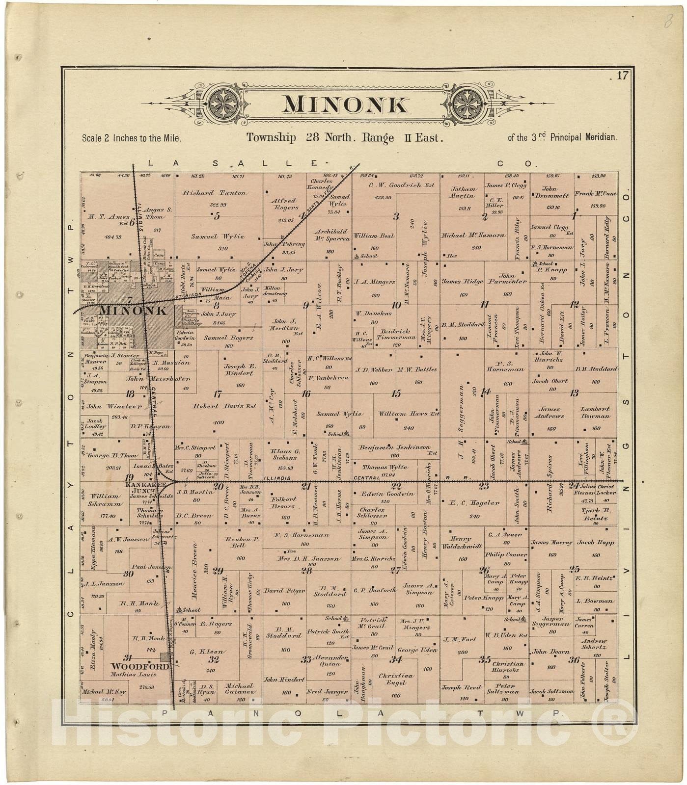 Historic 1893 Map - Plat Book of Woodford County, Illinois - Minonk 2